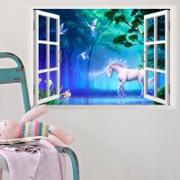 3D Window broken wall Forest Landscape in Four Seasons 3D Wall Sticker white horse Removable Wallpaper Home Decal Decor mural