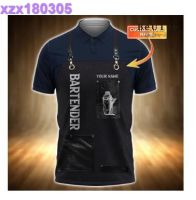 Custom Name Bartender Black and Dark Blue 3D Polo