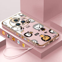 เคสมือโปรเคสสำหรับ Honor พร้อม Magic5 (ฟรีสายคล้อง) เคสโทรศัพท์นิ่มลายสิงโตขอบสี่เหลี่ยมแฟชั่นชุบเคสโทรศัพท์สุดหรู