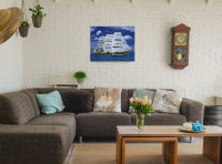 ภาพเรือสำเภาสีขาว 16x20  (40.6 x 50.8cm.) ภาพมงคล เสริมฮวงจุ้ย ภาพแต่งบ้าน รูปภาพติดผนัง โปสเตอร์เรือสำเภา