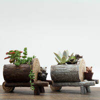 1pc Succulent Plants Planter Flowerpot Wood Grain Resin Stump for Home Office Decoration Potted Plants Miniature Furnishings