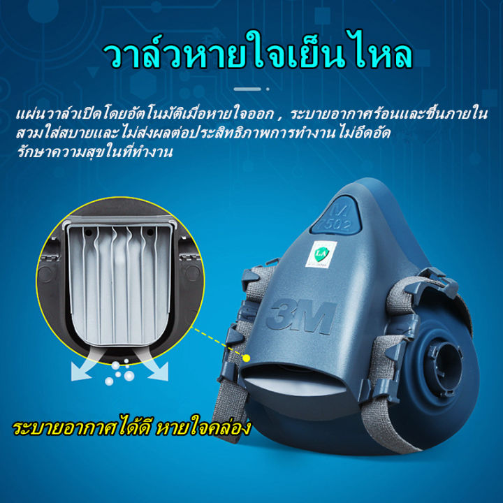 3m-7502-หน้ากากป้องกันแก๊สสำหรับป้องกันแก๊สอินทรีย์วัสดุซิลิโคนสวมใส่สบายพอดีกับตัวกรอง-6000-series-สำหรับการบำรุงรักษาตัวถังและสีการฉีดพ่นสารกำจัดศัตรูพืชในไร่นาเคลือบตกแต่ง-3m7502-gas-mask-silicone-