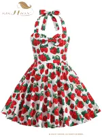 SISHION Halter ชุดสาวน้อยน่ารัก VD4070พิมพ์ Vintage Rockabilly เด็กฤดูร้อน Cherry Strawberry Dress