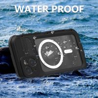อลูมิเนียมอัลลอยด์ซองกันน้ำโลหะสำหรับว่ายน้ำดำน้ำ Iphone 14 Pro Max 14 13 Pro Magsafe ชาร์จไร้สายเคสกันกระแทก