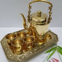 Brass Byfa SET1260 ชุดชาจีนทองเหลือง ครบเซ็ต กาทรงกระบอก ถ้วยชา ถาดรอง งานทองเหลืองแท้ ชุดน้ำชา ครบ กา ถาด ถ้วยชา