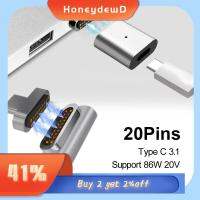 HONEYDEWD คอมพิวเตอร์ ข้อมูล 10Gbp วิดีโอ 4K HD 20 Pins Type C Adapter ฮับ USB ขั้วต่อ USB C แบบแม่เหล็ก 86W PD