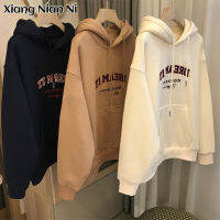 XIANG NIAN NI Hooded Sweatshirt ผู้หญิงเสื้อกำมะหยี่หนาในความโปรดปรานของตัวอักษรหลวม Oversize