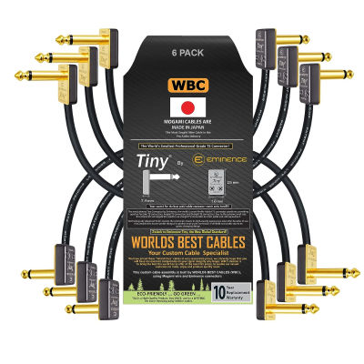 WORLDS BEST CABLES 6 Units - 4 Inch - Pedal, Effects, Patch, Instrument Cable Custom Made Using Mogami 2319 Wire &amp; Eminence Tiny Gold-Plated Angled TS Connectors