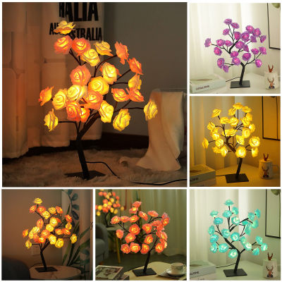 Table Lamp Flower Tree Rose Lamps Fairy Desk Night Lights USBBattery Operated Gifts for Wedding Valentine Christmas Decoration
