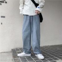 CODhan14416 【S-3XL】Mens Korean-Style Loose Denim Pants Popular Brand Straight-Leg Pants Light Color Casual All-match Large Fashion Trendy Wide Leg Straight-Leg Pants