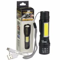 Portable LED Flashlight T6 COB Light Rechargeable Flashlight Built-in Battery Zoom Flashlight 3 Mode Waterproof Emergency Torch