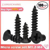 50/100pcs Cross Countersunk Flat Head Self-tapping Screw M1 M1.2 M1.4 M1.5 M2 M2.6 M3 M3.5 M4 Black Carbon Steel Phillips Screw