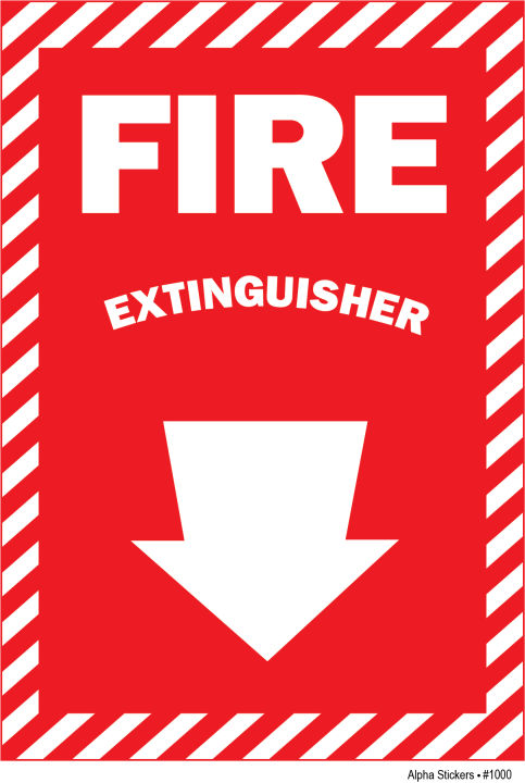 Fire Extinguisher Sign with Down Arrow Vinyl Sticker Size:4