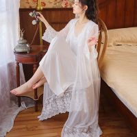 2 Piece Vintage Palace Lounge Set Womens Cotton Nightgowns Bathrobe Lolita y Sleepwear Home Dress Bridesmaid Robes Negligee