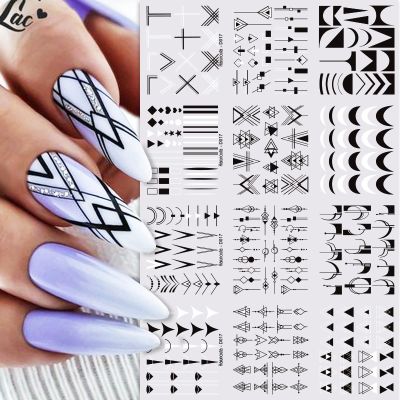 【LZ】 12pcs Geometry Design Water Nail Stickers Sliders for Manicures Flower Leaf Nail Art Water Decals Foil French Line Decoration