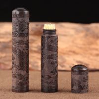 Ebony Carved Incense Tube Toothpick Holder Portable Wooden Storage Tube Needles Holder Toothpick Tube Hand Sewing Needles Case