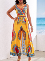 Tribal พิมพ์ V คอ Jumpsuit ชุดกระโดดสำหรับผู้หญิง Monos Mujer One แฟชั่น Casual ชิ้นสำหรับ Elegant Female