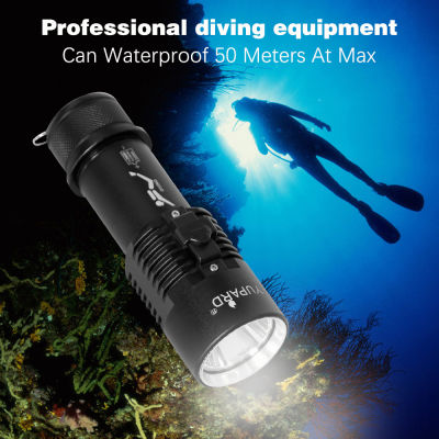 Seafrogs Scuba Diving Flashlight IPX8 Waterproof 50 Meters Underwater Torch With High-Low-SOS Three White Light Mode （Magnetic Slide Switch）