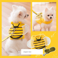 Cute Bee Vest Dog Leash Wing Backpack Design Small and Medium-sized Dog Pet Accessories Breathable Mesh Chest Harness Cat Chain