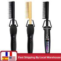 ❐✒△ Gold Black Hair Comb Fast Smoothing Electric Hair Straightener Brush Ceramic Heating Temperature Hot Comb