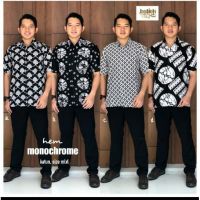 Hem Modern Monochrome Batik Shirt Men Exclusive Black Motif