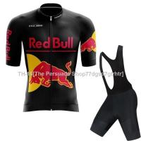 ♨☼ Red Bull Cycling Jersey set Downhill men Black Bicycle Short Sleeve High Quality Cycling Jersey bib shorts suit