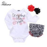 2020 New Style Newborn Infant Baby Girl Casual Clothes Sets 3PCS Long Sleeve Letter Print White Romper Top Shorts Headband 0-18M  by Hs2023