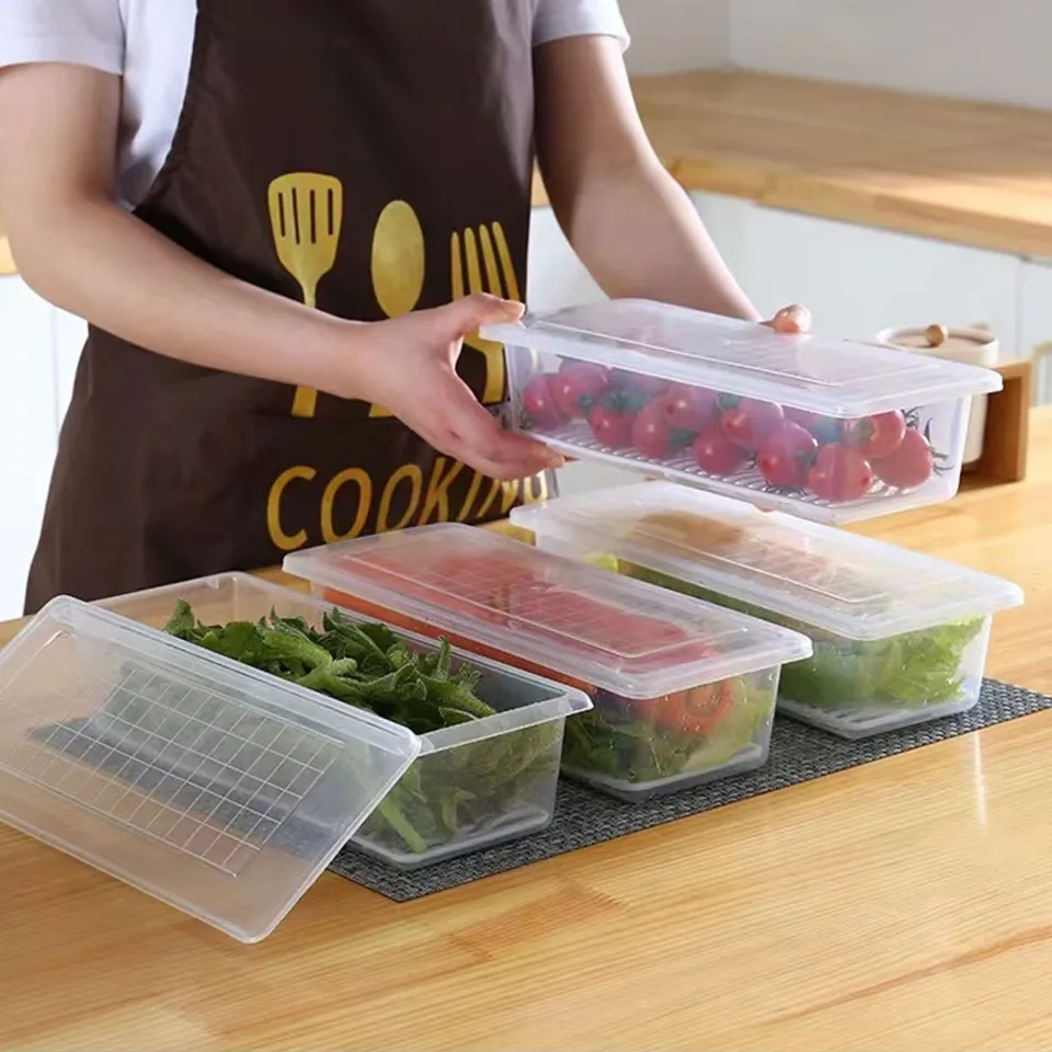 Food Storage Container, Plastic Food Containers with Removable Drain Plate  and Lid, Stackable Portable Freezer Storage Containers - Tray to Keep