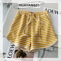 HUAYANG01 [2023 new HOT FASHION] lazlook กางเกงขาสั้นผู้หญิงหลวมนุ่มสบายลำลองเข้ากับทุกชุดระบายอากาศได้แนวสปอร์ตเอวสูงลายทางอินเทรนด์ฤดูร้อน