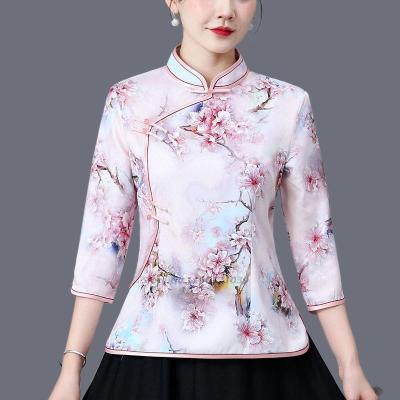 เสื้อสไตล์จีนโบราณลายดอก,เสื้อเชิ้ตชุดกี่เพ้าวินเทจประจำชาติเสื้อจีนชุดจีนตะวันออก