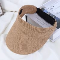 【CC】Summer Fashion Beach Hat Cool Empty Top Straw Foldable Cap for Womens Wide Brim Sunhat Outdoor UV Protective Sun Visor Hat