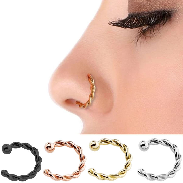 Cod&Ready Stock】Fake Nose Ring Non-Piercing Nose Pin Twist Septum Rings  Nose Hoop Body Jewelry For Men Women | Lazada