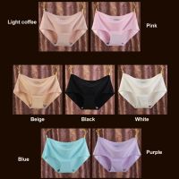 Women Seamless Ice Silk Mid Waist Panties Soft Breathable Comfortable Underwear Solid Color Hipster Briefs