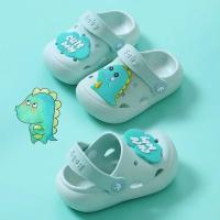 Childrens Toe Cap Dinosaur Slippers Summer Boys Girls Hole Non-Slip Thick-Soled Heel Children Outer Wear Cartoon Sandals