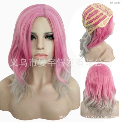 😘 วิกผม wig 2018 สไตล์แฟชั่นแสกกลางสีชมพูไล่ระดับสีเงินสีขาวผู้หญิงผมยาวหยิก