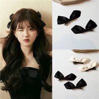 2 Pcs Korean Retro Bow Binaural Clip Hair Accessories Fashion Satin Ribbon Side Clip Bangs Clip Bowknot Hairpins Women Girls Ladies Hairpins 【AUG】