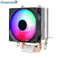 หม้อน้ำพัดลมทำความเย็น RGB ท่อความร้อน2ซีพียู9เซนติเมตรเรดิเอเตอร์ระบายความร้อนไฮดรอลิกแบริ่งผลกระทบไฟสีสันสดใสอุปกรณ์คอมพิวเตอร์เสียงสำหรับ INTEL AMD