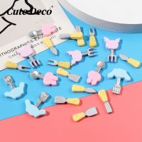 【 Cute Deco】Cute Cartoon Fork (7 Types) Purple Kumi Fork / Blue Big-eared Dog Shovel Charm Button Deco/ Cute Jibbitz Croc Shoes Diy / Charm Resin Material For DIY