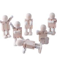 10PCS Unfinished Wooden Robot Crafts Painting Doodle DIY Movable Joint Small People For Decorative Photography Props Child Gift