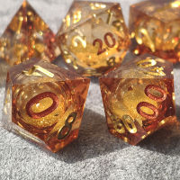 Mini Planet Gold Quicksand Liquid Core ลูกเต๋า D &amp; D ชุด Handmade Polyhedral เรซิ่นลูกเต๋า Sharp Edge DND D6 D20 ลูกเต๋าสำหรับเกม TRPG-Ludeiur