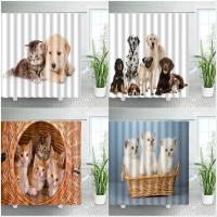 Funny Cats Dogs Shower Curtain Sets Cute Animals Brown Modern Bathroom Decor Polyester Fabric Bathtub Curtains with Hooks