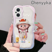 เคส Chenyyka สำหรับ OPPO Reno 7Z 5G Reno 8Z Reno7 Lite Reno8 F21 Pro 5G F21s Pro 5G เคสลายการ์ตูนเป็ดน้อยน่ารักเด็กผู้หญิงตัวเล็กเคสเนื้อครีมสีสันสดใสขอบคลื่นขอบนุ่มกันกระแทกเคสซิลิโคนใส