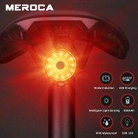 MEROCA ไฟท้ายรถจักรยานสมาร์ทเบรครถยนต์ตรวจจับแสง IPX6กันน้ำ LED รองรับ USB ชาร์จ500Mah ไฟจักรยานด้านหลังขี่จักรยาน