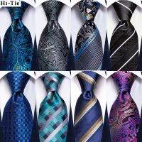 Hi-Tie 2023ใหม่ล่าสุดแบรนด์หรูหรานักออกแบบสีม่วงเน็กไทธุรกิจสุภาพบุรุษเนกไทเนคไทผู้ชายหรูหรากระดุมข้อมือ Handky