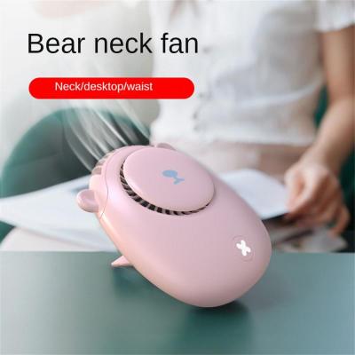 【CW】Portable Wide-Angle Air Supply Bear Hanging Neck Fan Long-Lasting Coolness Small Desktop Fans Usb Cute Leafless FansTH