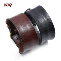 VOQ Vintage Single Layer Cowhide Leather Wide Wristband Adjustable Cuff Bangles for Men Women Friendship Bracelets pulseras-Huidkeir