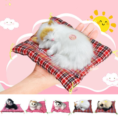 Hittime Simulation Plush Mat Cat Toys Sleeping Stuffed Cats With Sound Bedroom Tabletop Car Decorations Children Kids Gifts