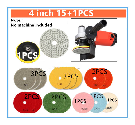 BABEDUO 16Pcs Diamond Polishing Pads 4 inch Wet/Dry Set For Granite