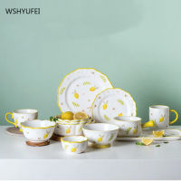 Small fresh lemon ceramic tableware breakfast set exquisite small fresh household oatmeal milk cup dessert salad plate