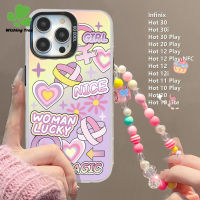 เคสสำหรับ Infinix Hot 30 30i ร้อน30 Play Hot 20 Play Hot 12 Play 12 Play NFC 12 12i ร้อน11 Play ร้อน10 Play ร้อน10 Lite แฟชั่นไล่ระดับสีเคสโทรศัพท์การ์ตูนเคสกันกระแทก TPU แข็งรูปหัวใจ + สายคล้อง